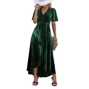 Emerald green Velvet green wrap dress